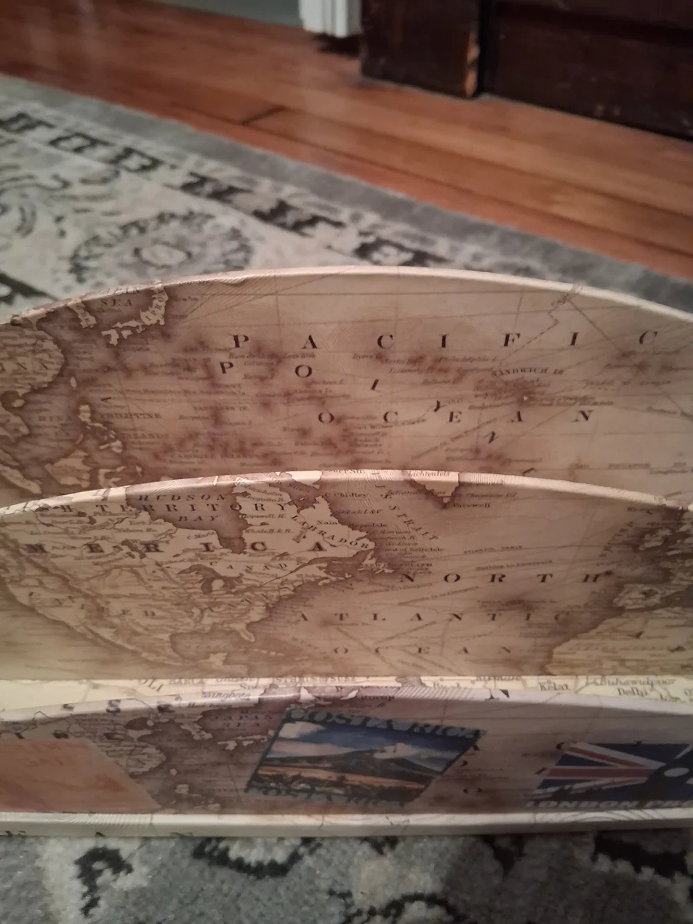 Vintage Travel-Print Wooden Letter Organizer in Beige